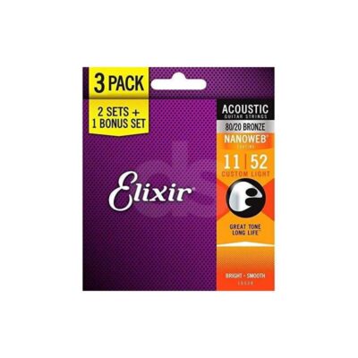 Encordado guitarra acústica Elixir Nanoweb pack x3 16538 11 52 exligh Duosonic Bogota