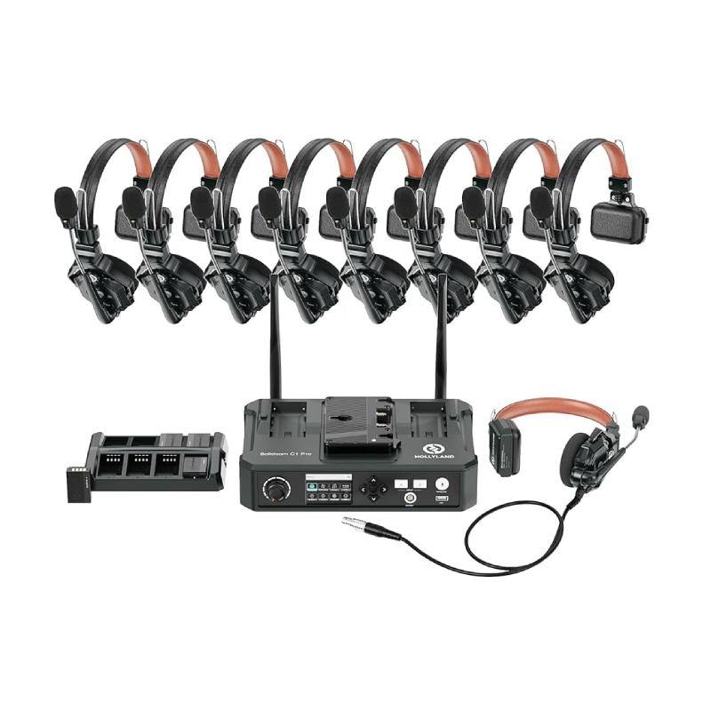 Sistema de intercomunicación inalámbrico Hollyland Solidcom C1 Pro con 8 auriculares ENC y estación base Duosonic Bogota